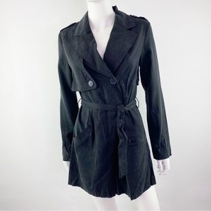 COSETTE Size S Black Long Sleeve Belted Trench Coat Style Romper